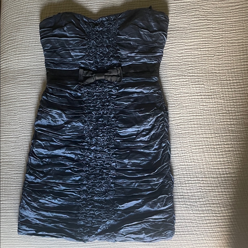 BCBGMaxAzria Navy Strapless Ruched Dress